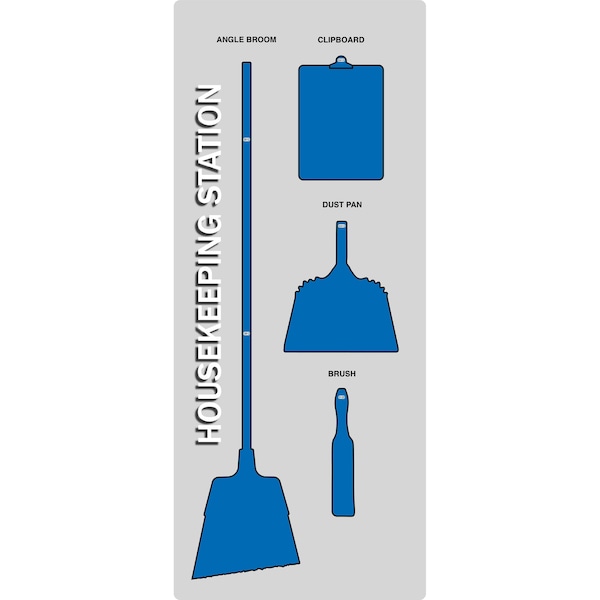 5S Housekeeping Shadow Board Broom Station Version 13 - Gray Board / Blue Shadows No Broom
